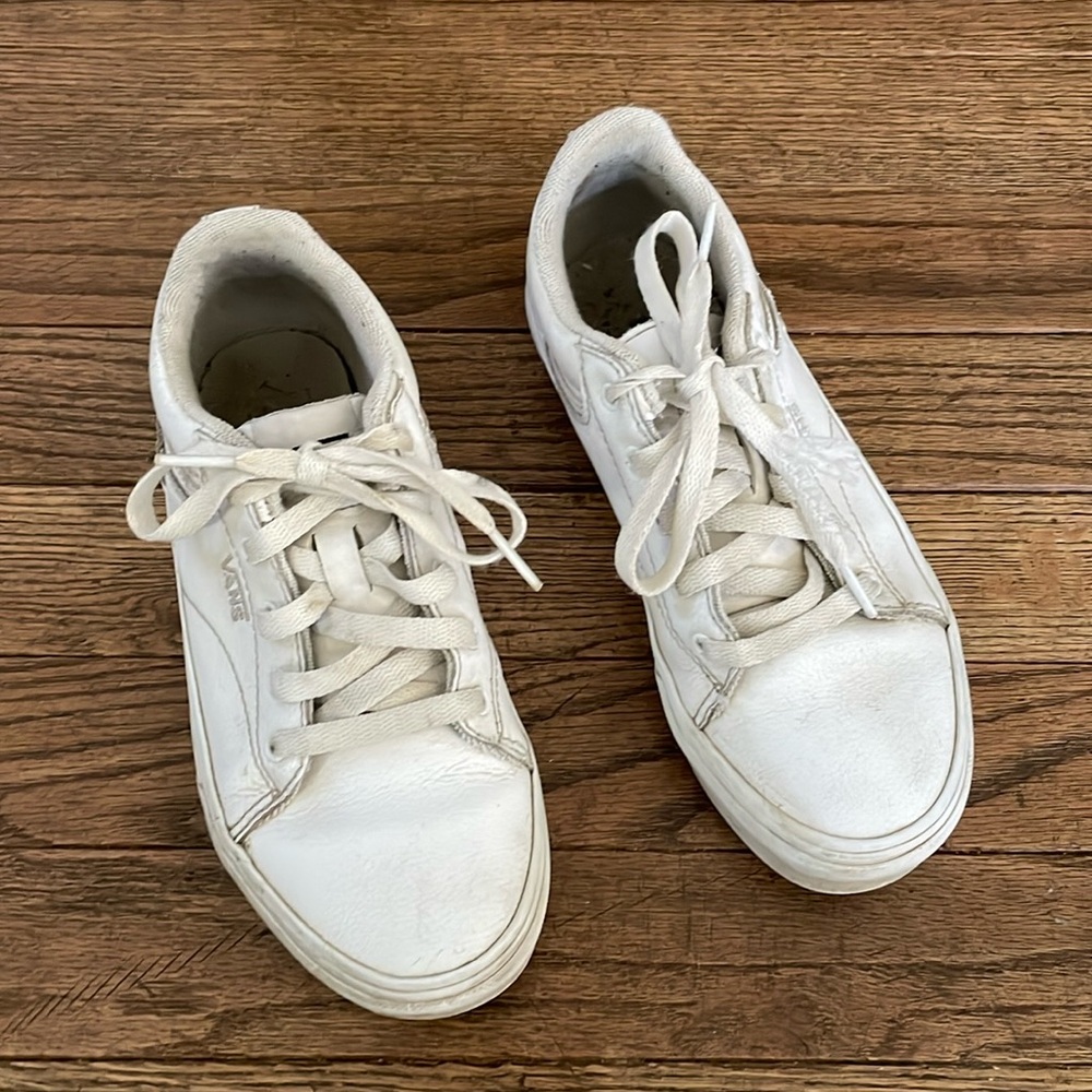 Vans white leather lace up sneakers